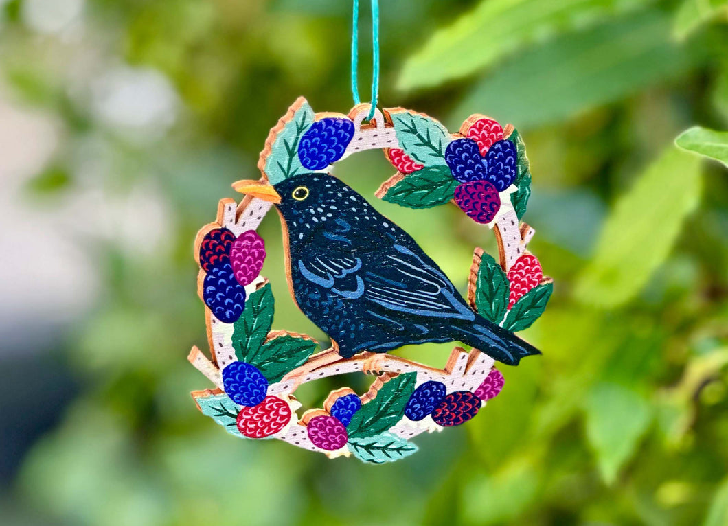 Blackbird & Blackberries Christmas Decoration