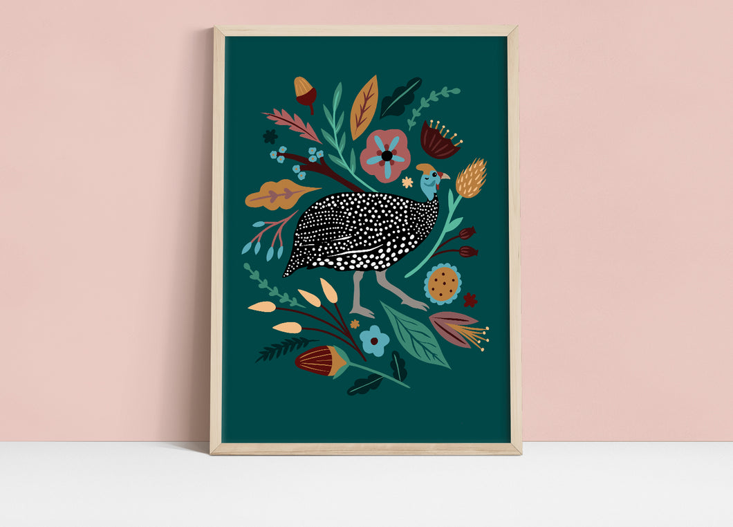 The Guinea Fowl & the Flowers Print